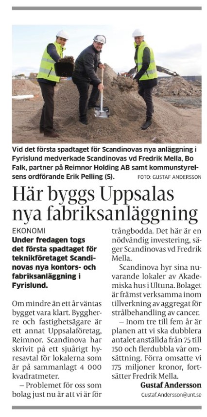 First ground broken for the new ScandiNova Uppsala Office and Production Plant